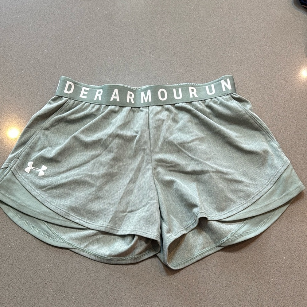 light green under armour workout shorts